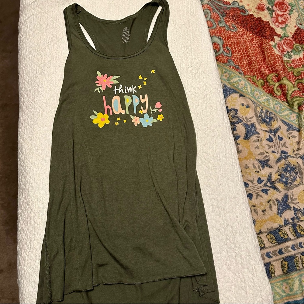 Karma Olive Green 'Think Happy' Tank Top